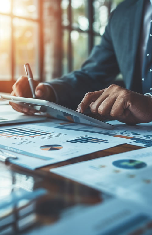 ipad and charts image, financial planning